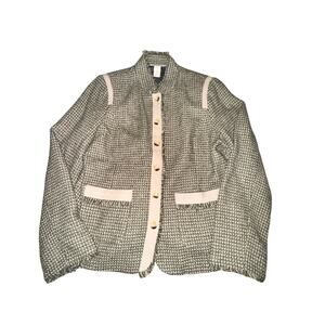 Sundance Jacket Women's Size 14 Green Tweed Button Front Raw Hem Wool Blend